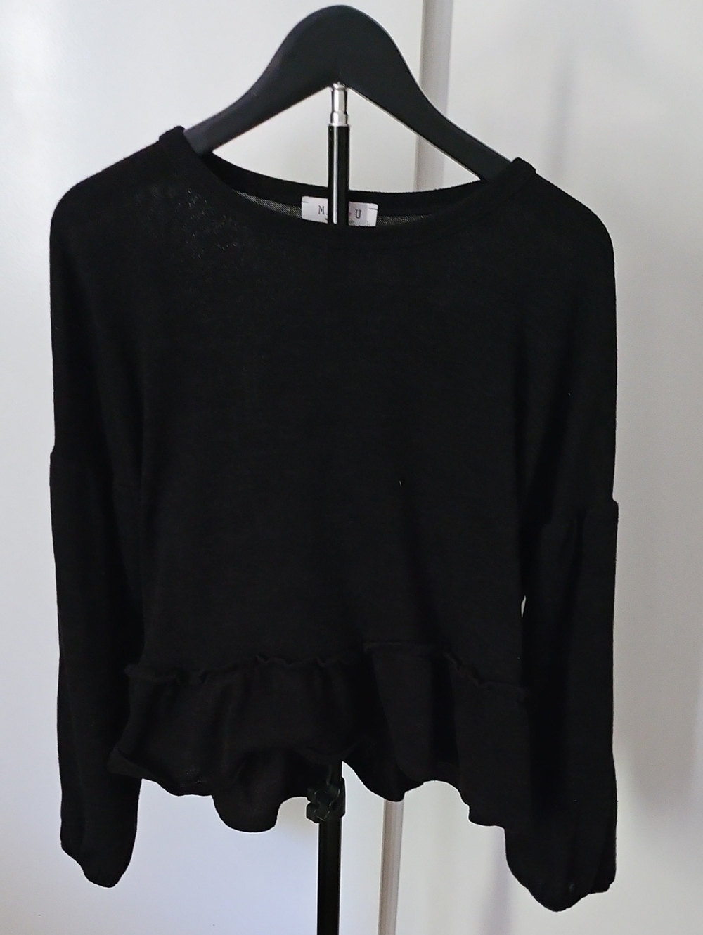 Miss ❤️ U Black Ruffle-Hem Pullover Hoodie